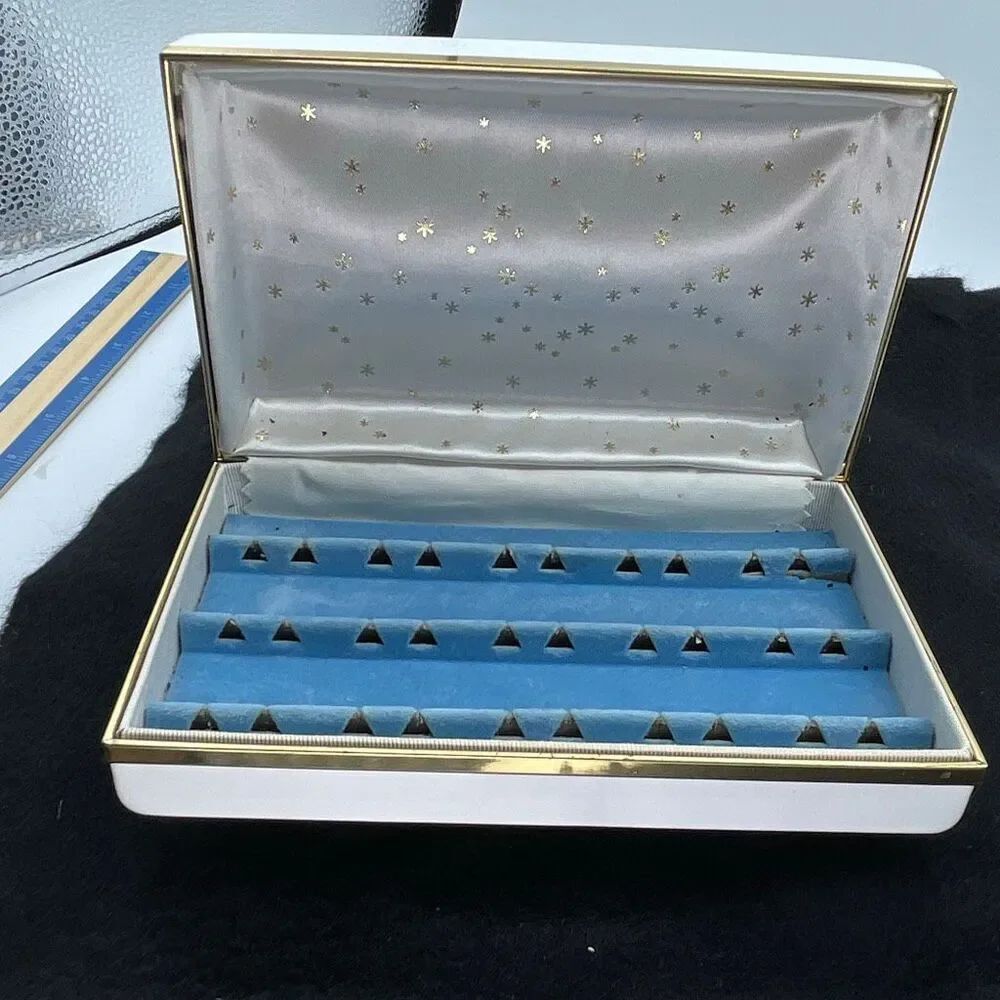 Vintage Midcentury creamy white reptile embossed jewelry box star Sputnik interi - Picture 5 of 9
